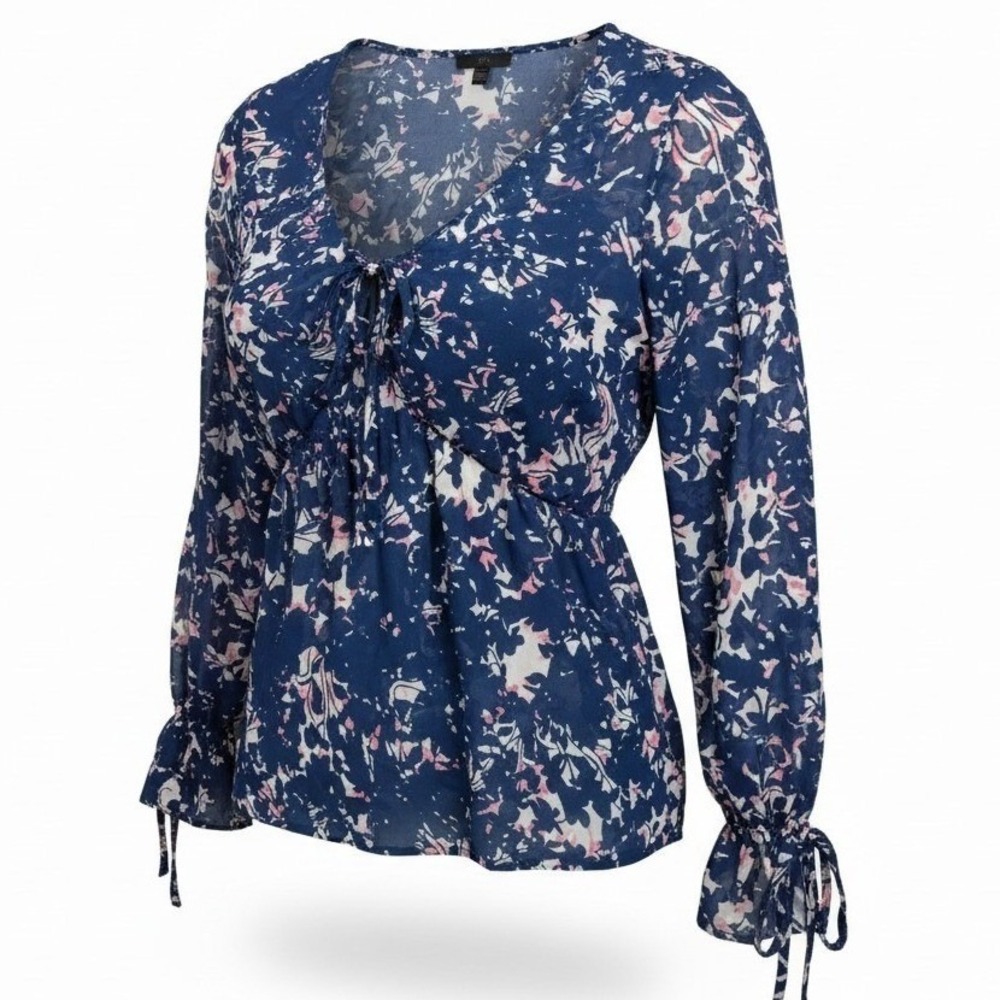 Mod Lusive Women Small Blue Floral Chiffon Peasant Blouse cottagecore Peplum